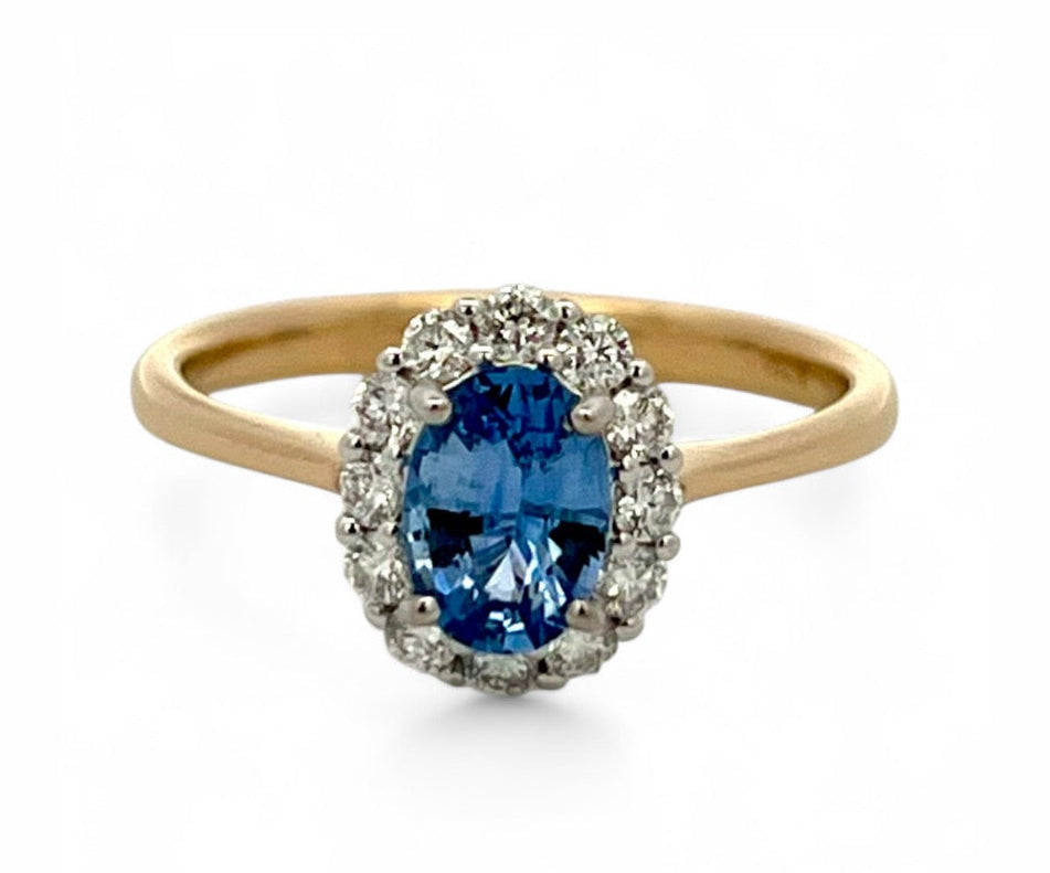 Ceylon sapphire Diamond Halo ring