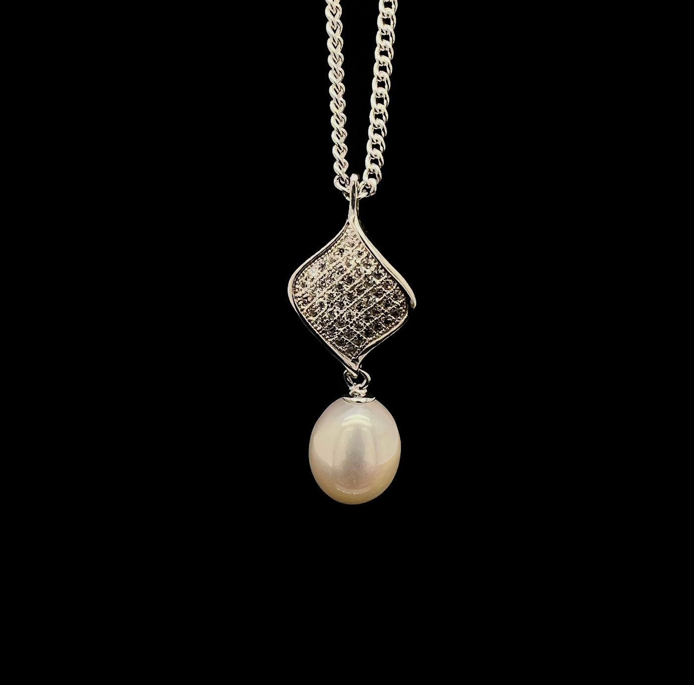 Freshwater Pearl and Cz Pendant