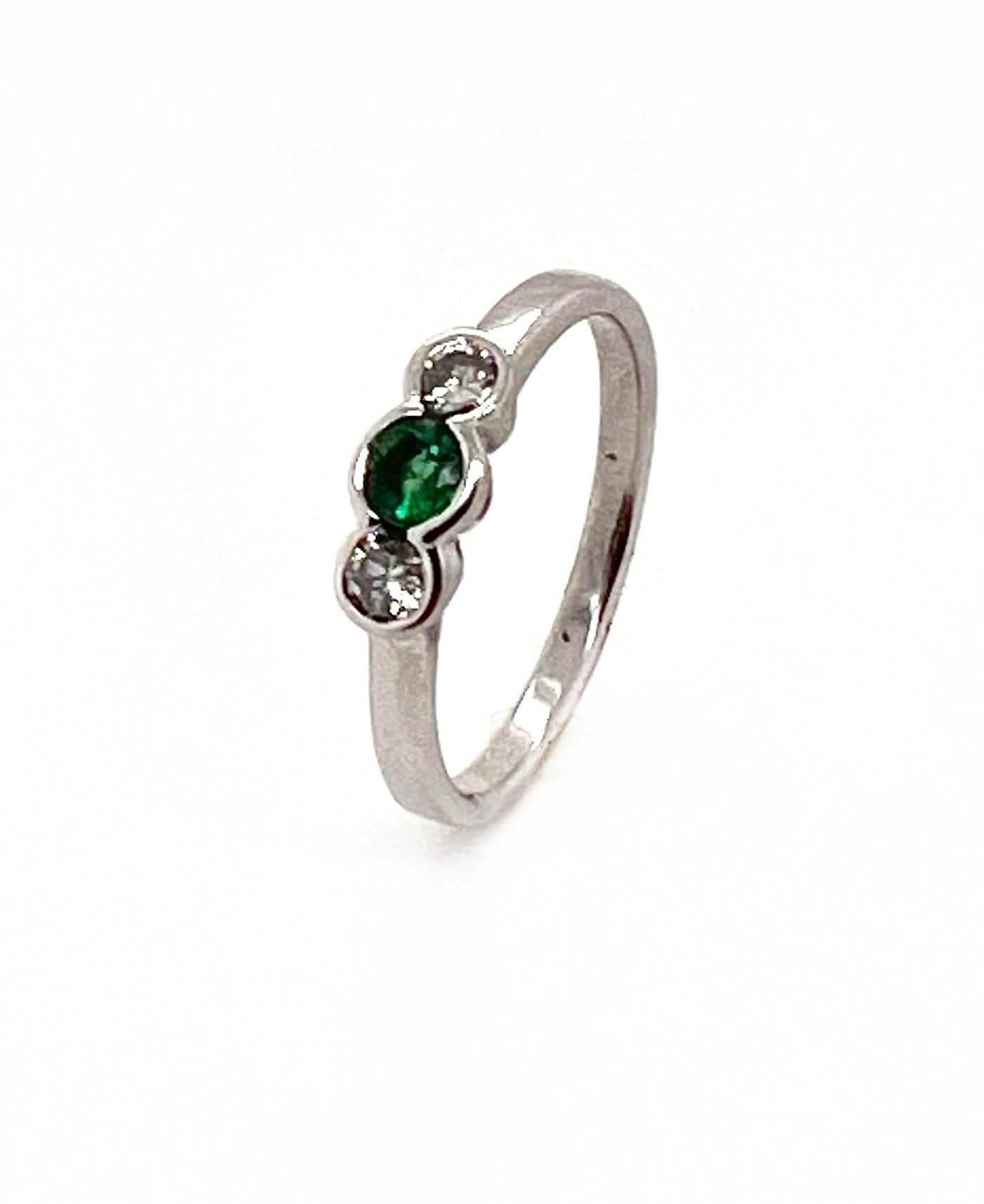 3 Bezel Emerald & Diamond Ring.