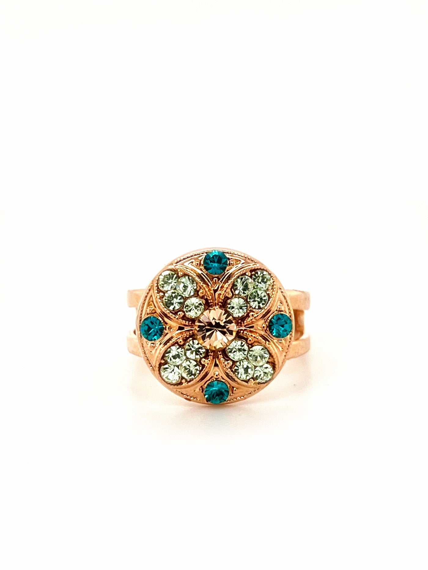 Teal & champagne crystal ring