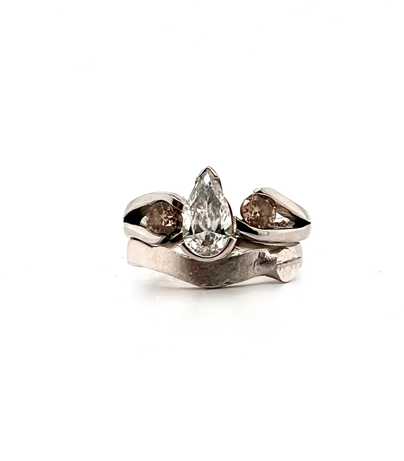 Pear Diamond Ring with a Diamond Band