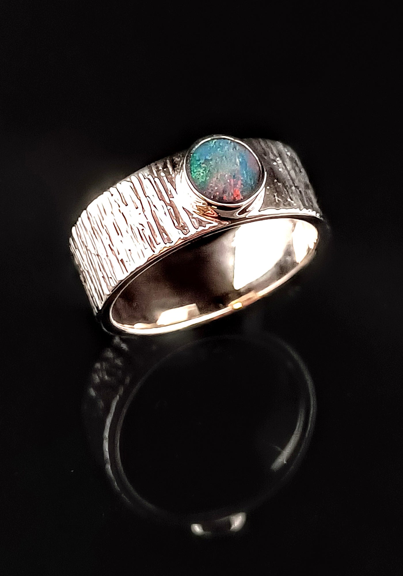 Textured Band Opal Ring