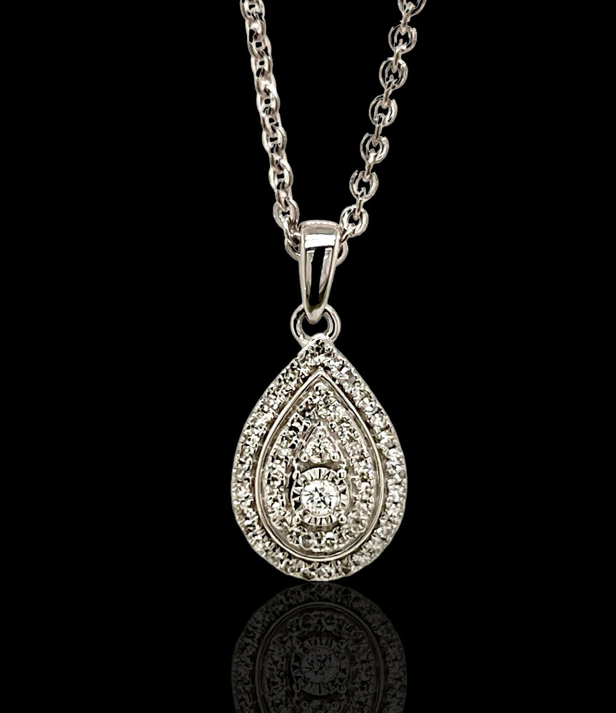 Diamond set illusion cluster pear pendant