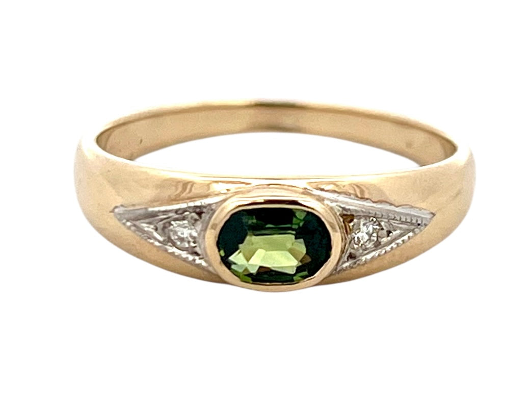 Green Sapphire & Diamond Ring