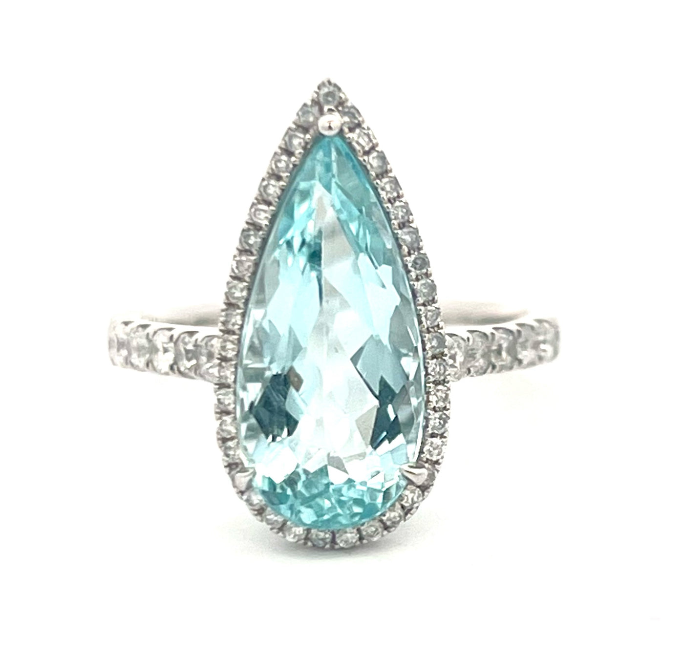 Pear cut aquamarine & diamond ring