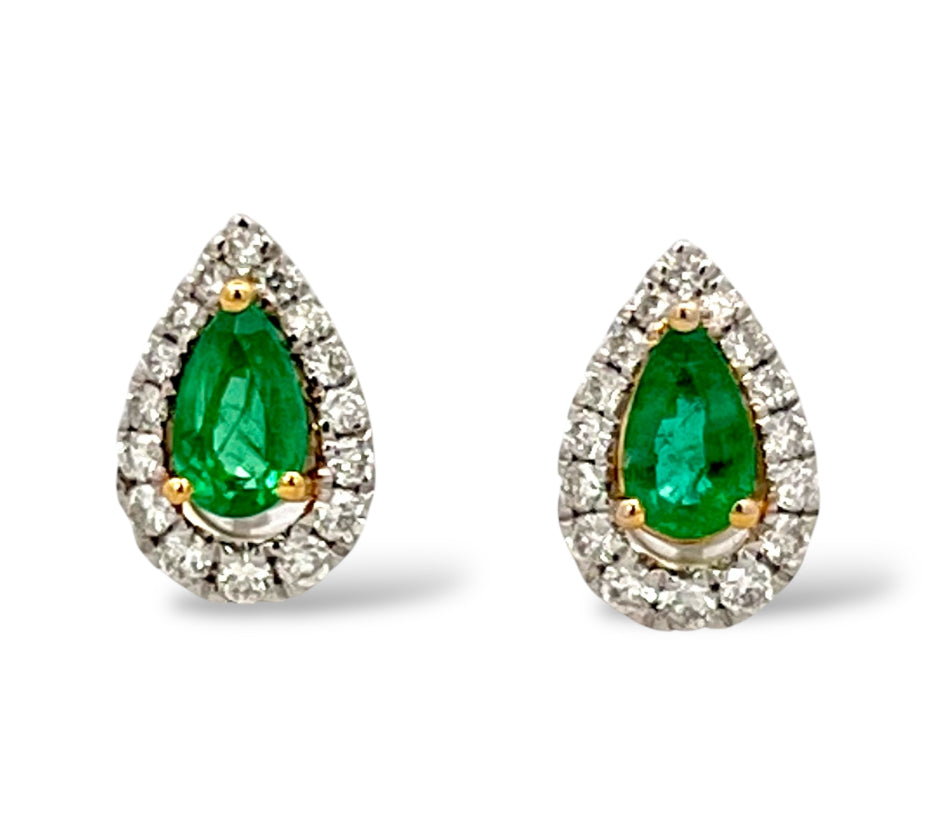 Pear cut natural emerald studs