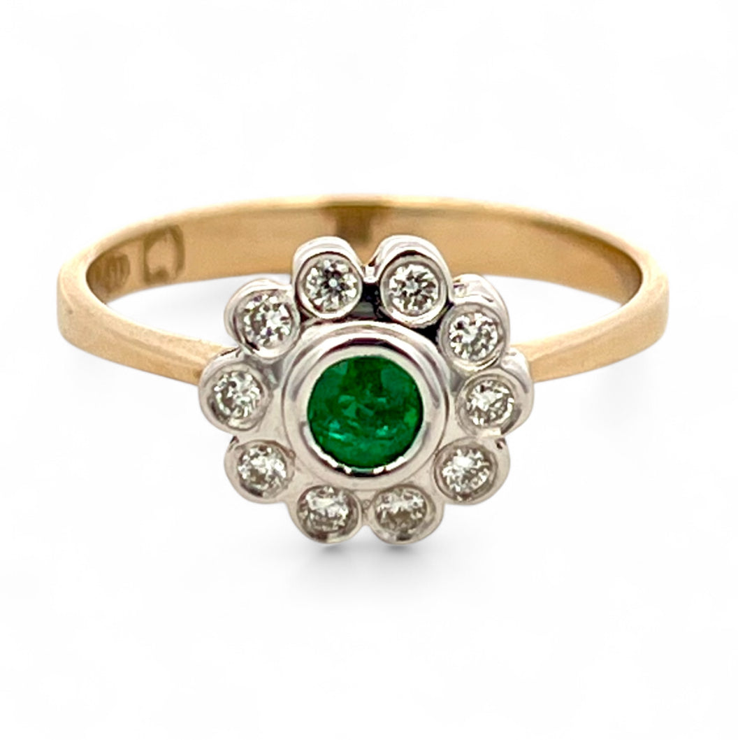 Emerald & Diamond Flower Ring