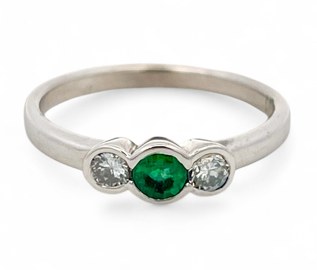 3 Bezel Emerald & Diamond Ring.