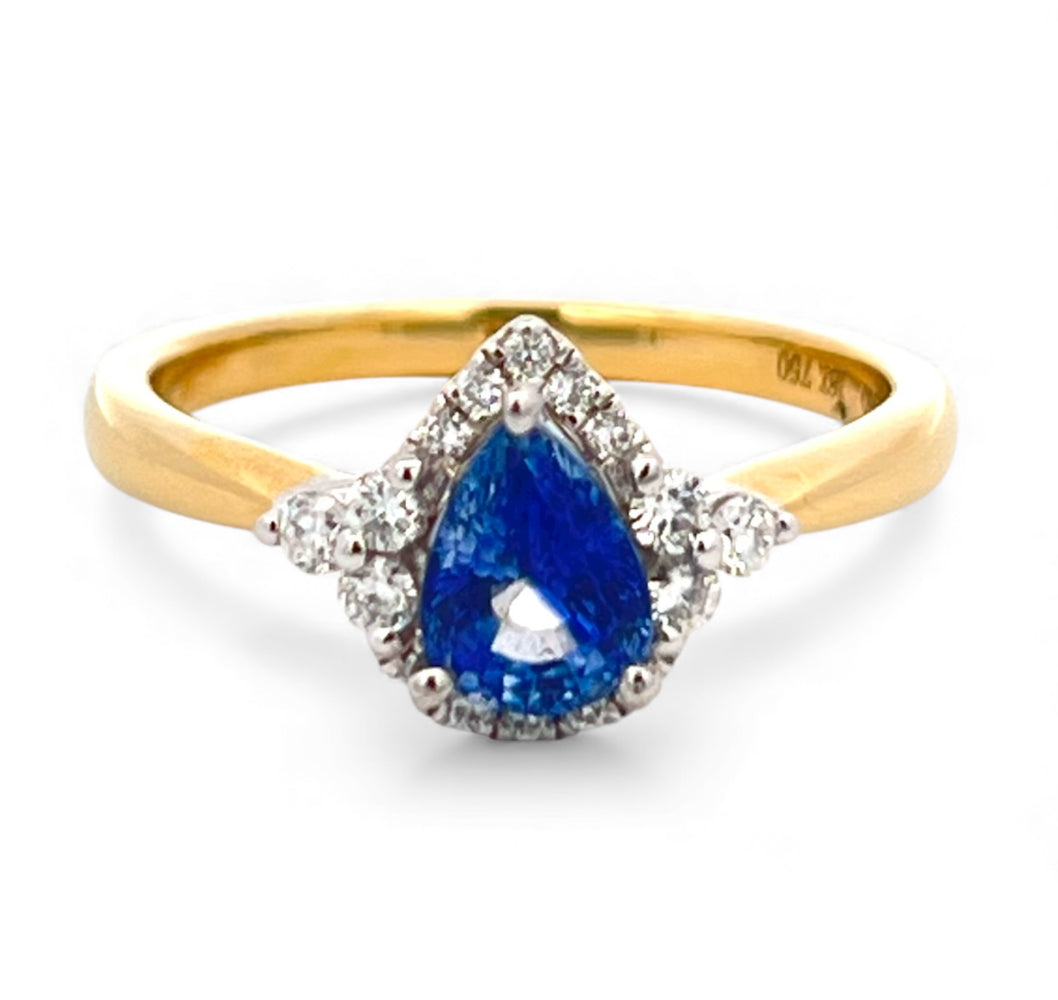 Pear cut Ceylon Sapphire & Diamond Ring
