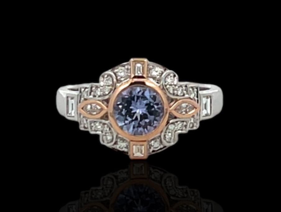 Tanzanite rose gold and white gold ring