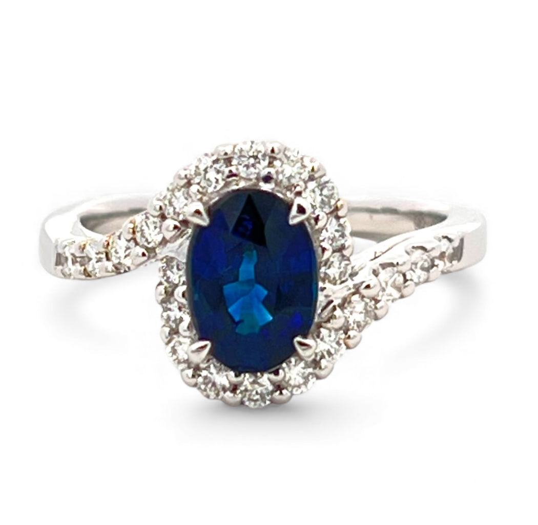 Deep Blue sapphire & diamond ring