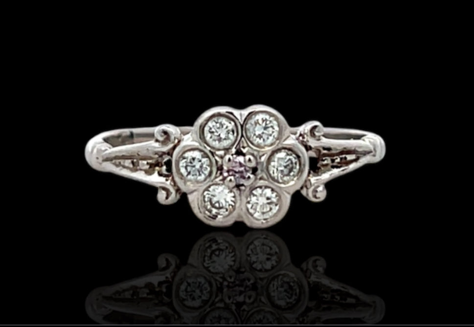 Pink & white diamond flower ring