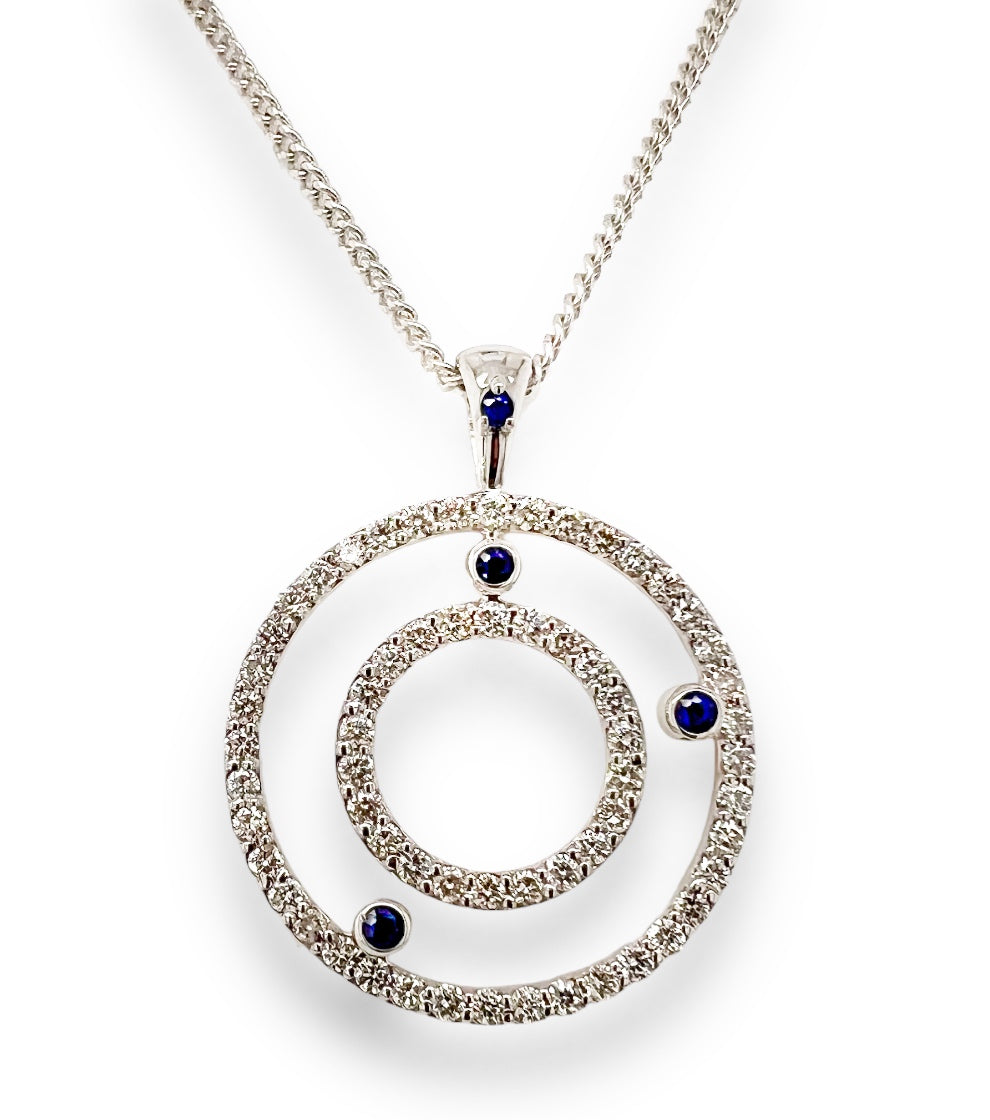 Double Circle Diamond & Sapphire Pendant