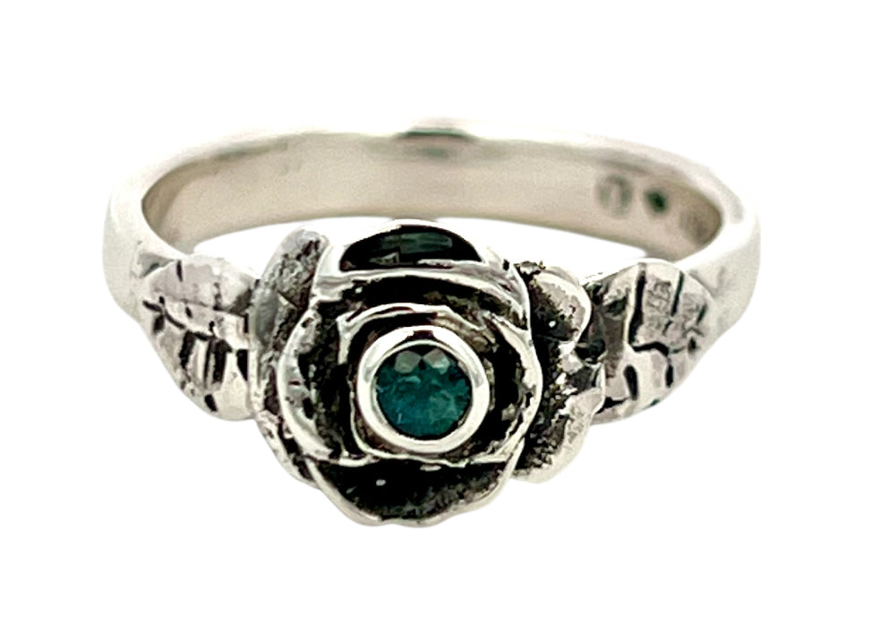 Cottage Garden Rose Ring with blue sapphire